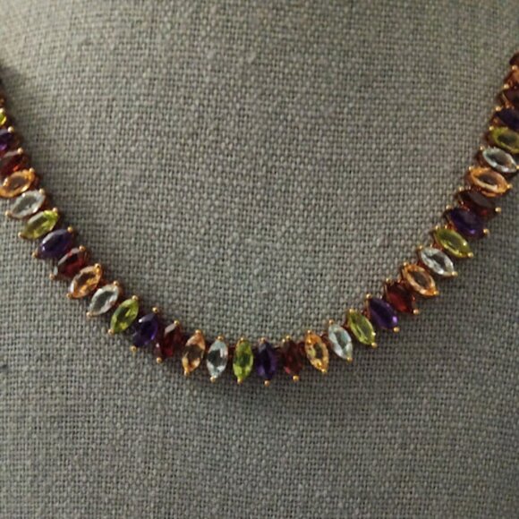 $400 KOHL'S 18K GP Marquise Shaped Vibrant Multi Genuine Gemstone Necklace**NEW! - Picture 2 of 9